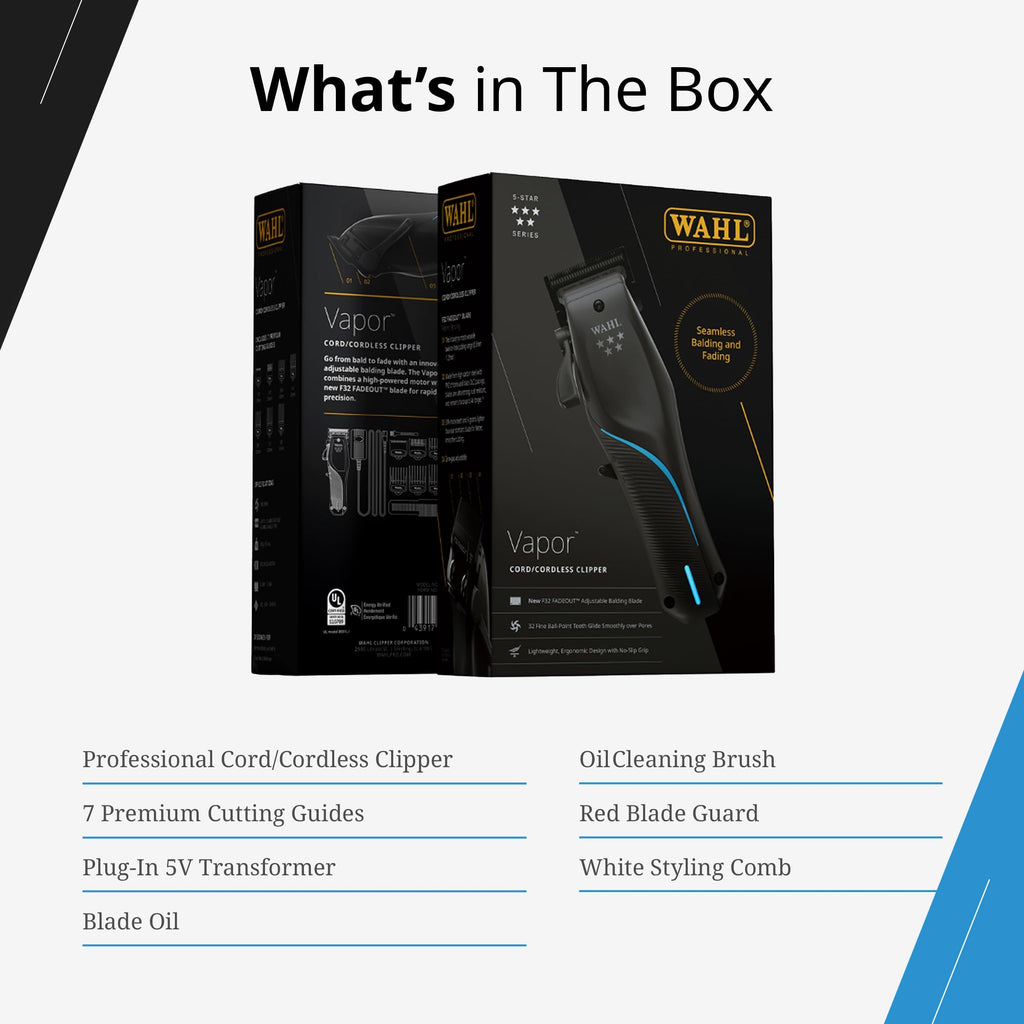 5 Star Vapor Cordless and Corded Hair Clipper with F32 Fadeout Blade Barber Grooming Tool