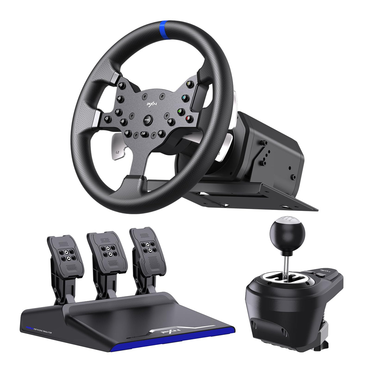 V99 Force Feedback Racing Wheel with Pedals and Shifter for Racing and Driving Simulator Games