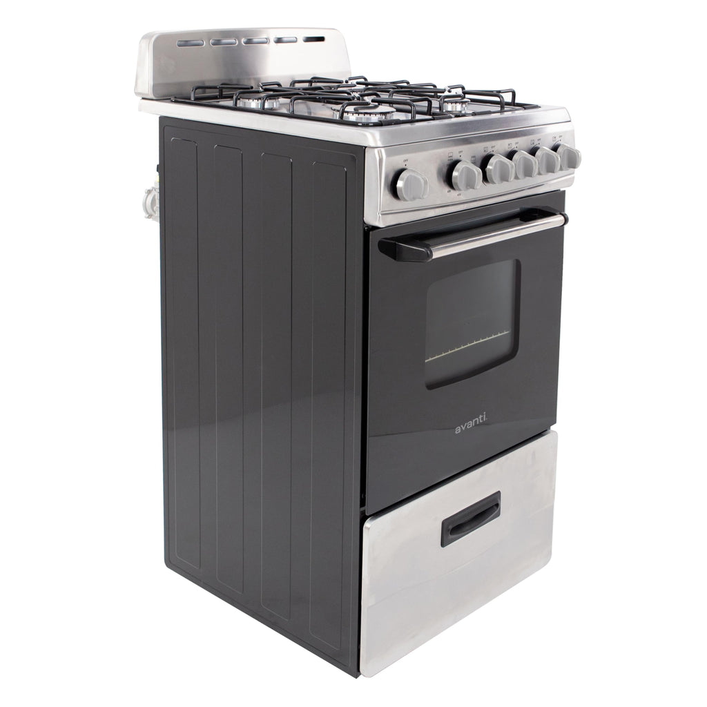 Compact gas range oven with 4 sealed burners 20 inch stainless steel kitchen cooking appliance