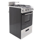 Compact gas range oven with 4 sealed burners 20 inch stainless steel kitchen cooking appliance