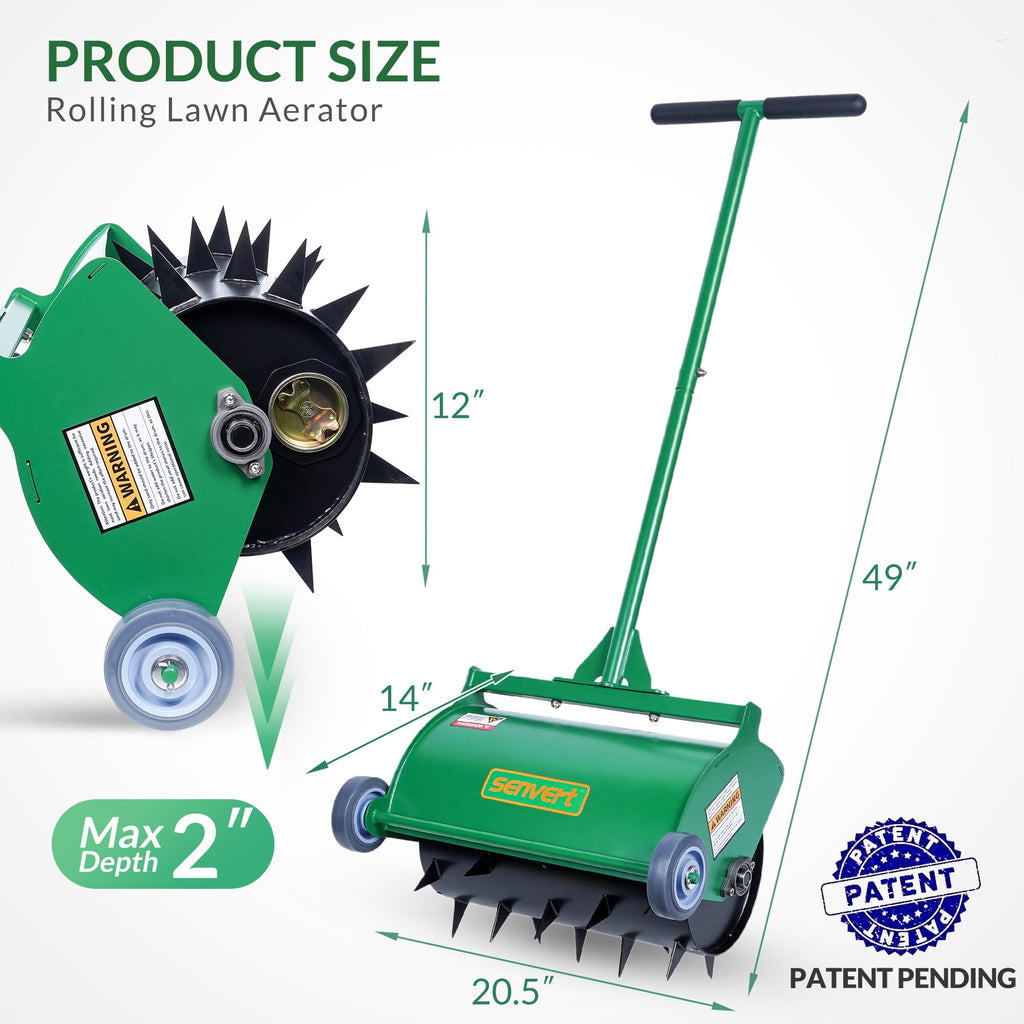 Rolling Lawn Aerator Heavy Duty Push Spike Aeration Tool Up to 55 lbs Manual Rotary Grass Aerator for Yard