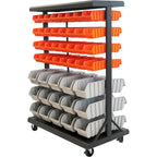 7 tier dual sided rolling storage bin rack parts organizer black heavy duty mobile utility cart