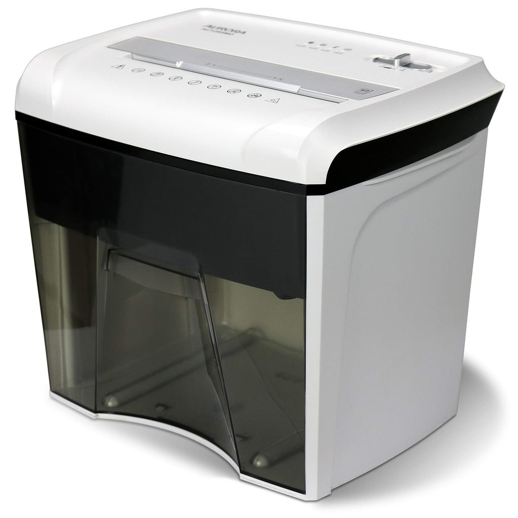 AU1285MD compact high security 12 sheet micro cut paper CD credit card pullout basket shredder white black