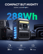 C300 portable power station 288Wh LiFePO4 battery 300W AC output solar generator for camping outdoor
