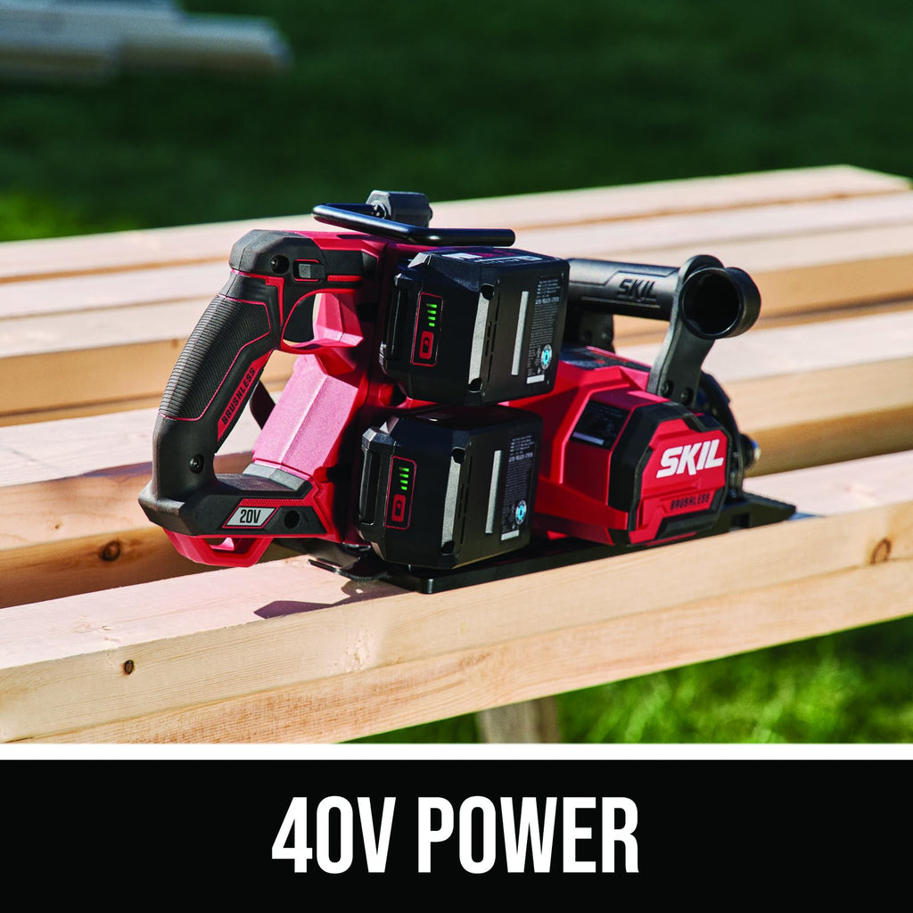 2x20V PWR CORE Brushless 7-1/4 Rear Handle Circular Saw Kit 2x5.0Ah Dual Port Auto Jump Charger CR5429B-20 Red