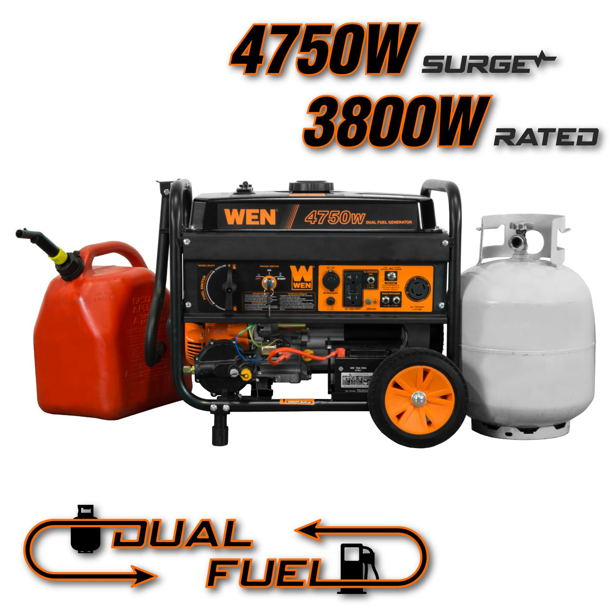 4750 Watt 120V 240V Dual Fuel Portable Power Generator with Wheel Kit and Electric Start DF475T
