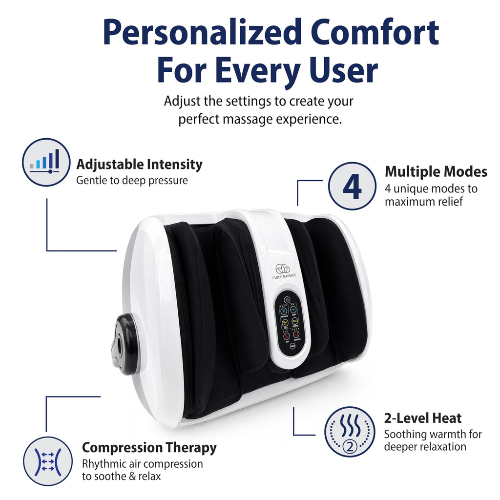Shiatsu Foot Massager with Heat Standard Size White Deep Kneading Relaxation Therapy for Home Use