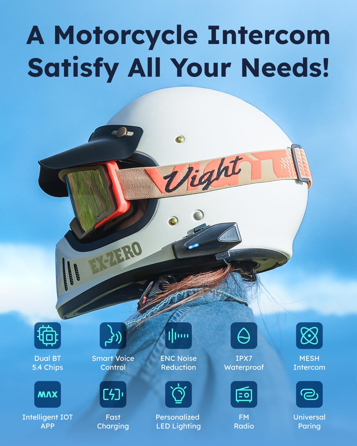 S1 Motorcycle Bluetooth Headset with Smart Voice Control 2 Pack Helmet Intercom Headset for Riders