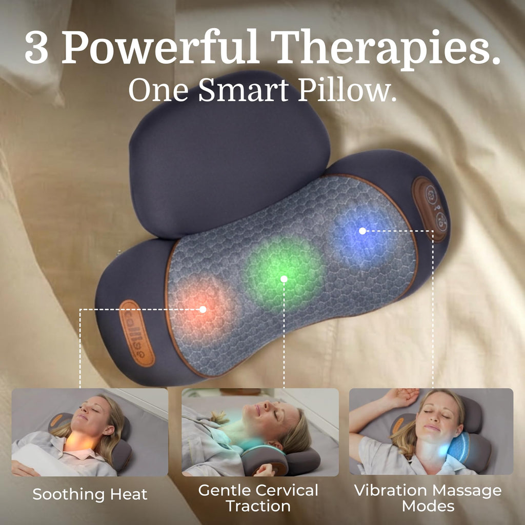 3 in 1 Neck Massager Pillow with Heat Gentle Traction Vibration Massage Wireless Design Shoulder Support USB C