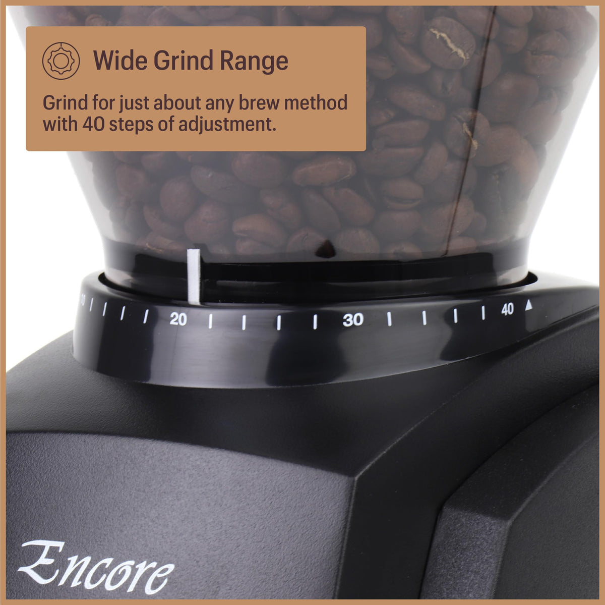Encore coffee grinder ZCG485BLK black conical burr adjustable 40 grind settings for home brewing