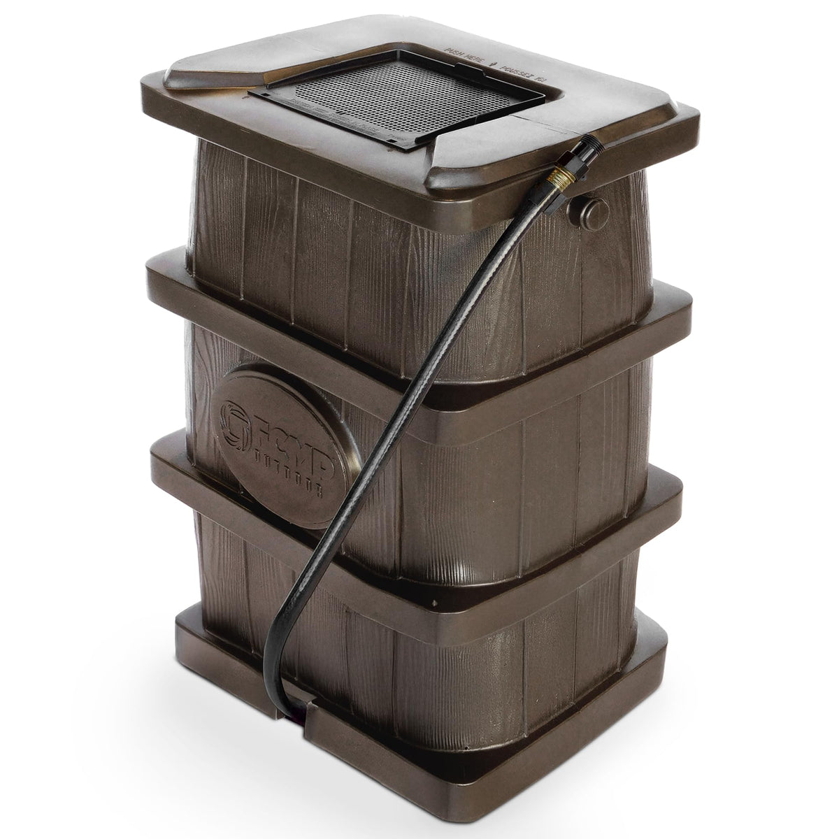 Outdoor slim line design rain barrel 45 gallon brown space saving water collection durable