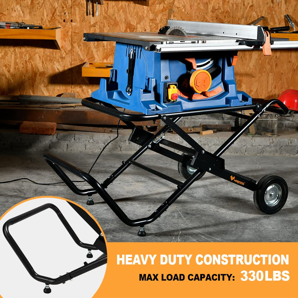 Portable Table Saw Stand 330 lbs Capacity Rolling Foldable 8 inch Wheels Heavy Duty Easy Storage Universal Fit