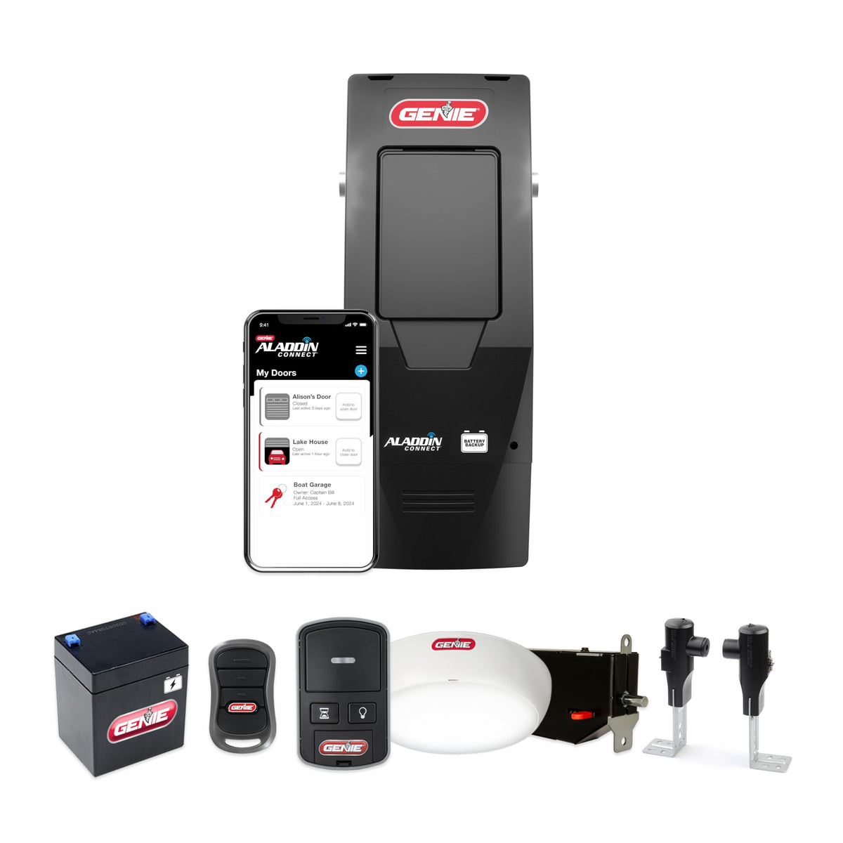 B6172H Wall Mount Smart Garage Door Opener with DC Motor Lifts up to 14ft High 850lbs Black