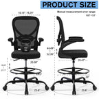 Standing Desk Drafting Chair with Footrest Ergonomic Mesh Lumbar Support Flip up Armrest Rolling Black