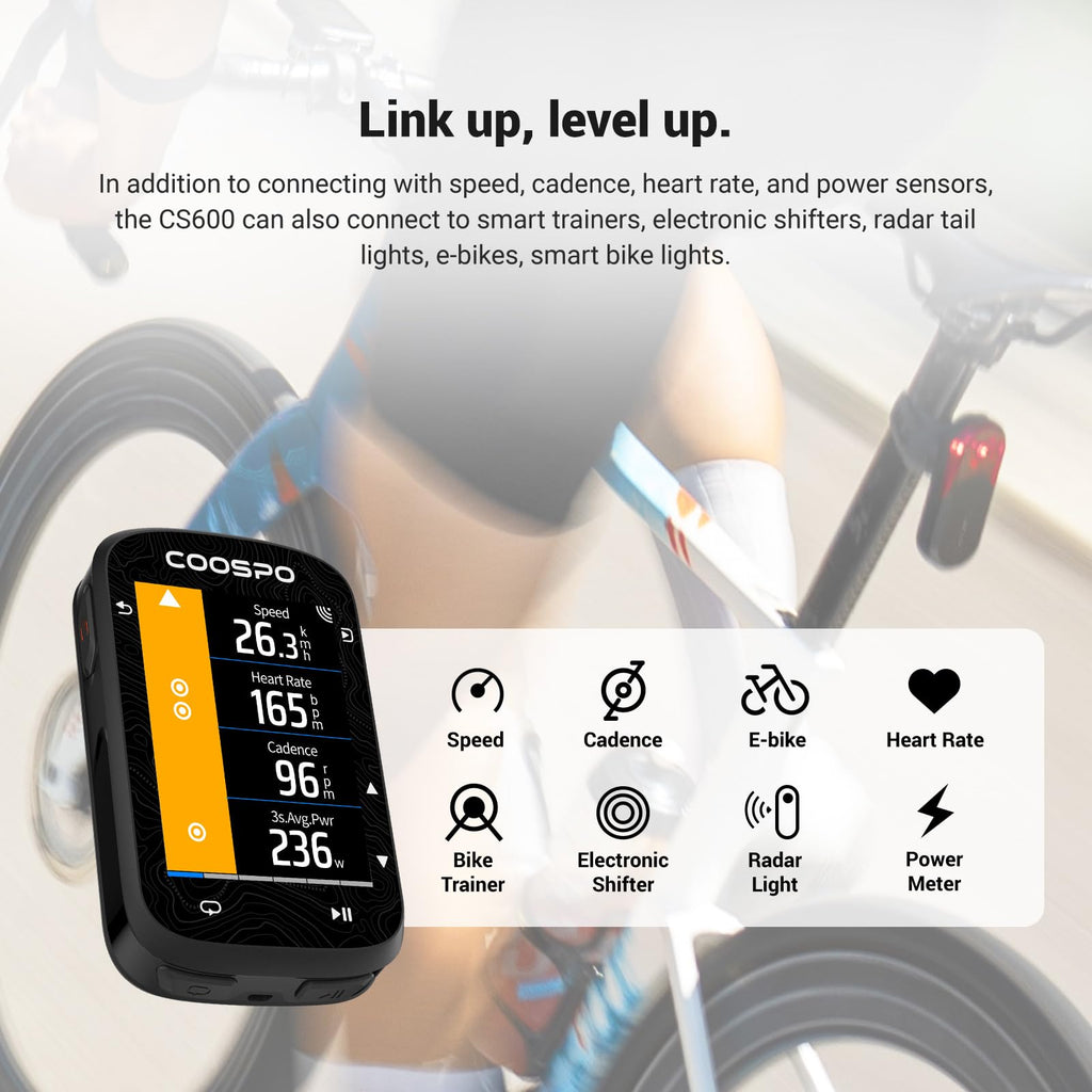 Touchscreen GPS Bike Computer CS600 Wireless IPX7 Waterproof Speedometer Bluetooth ANT Navigation 36H Battery