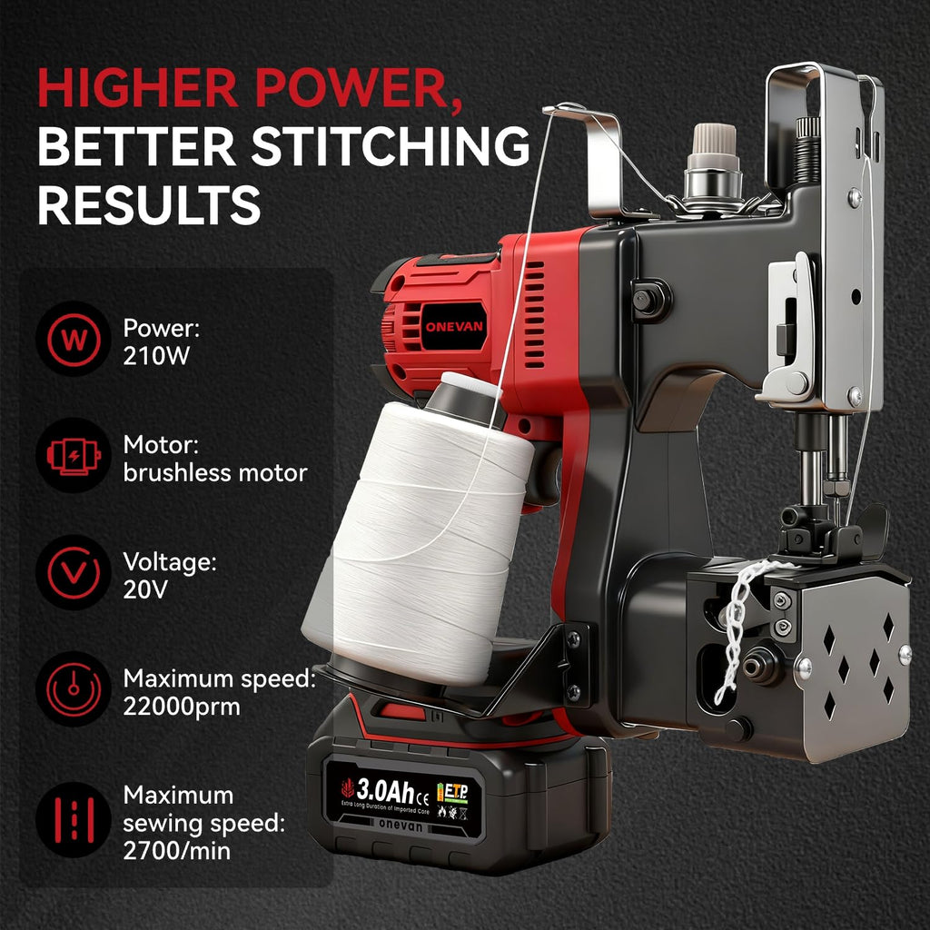 Cordless Bag Sewing Machine with 2x3.0Ah Batteries Portable Electric Handheld Stitcher for Fabric