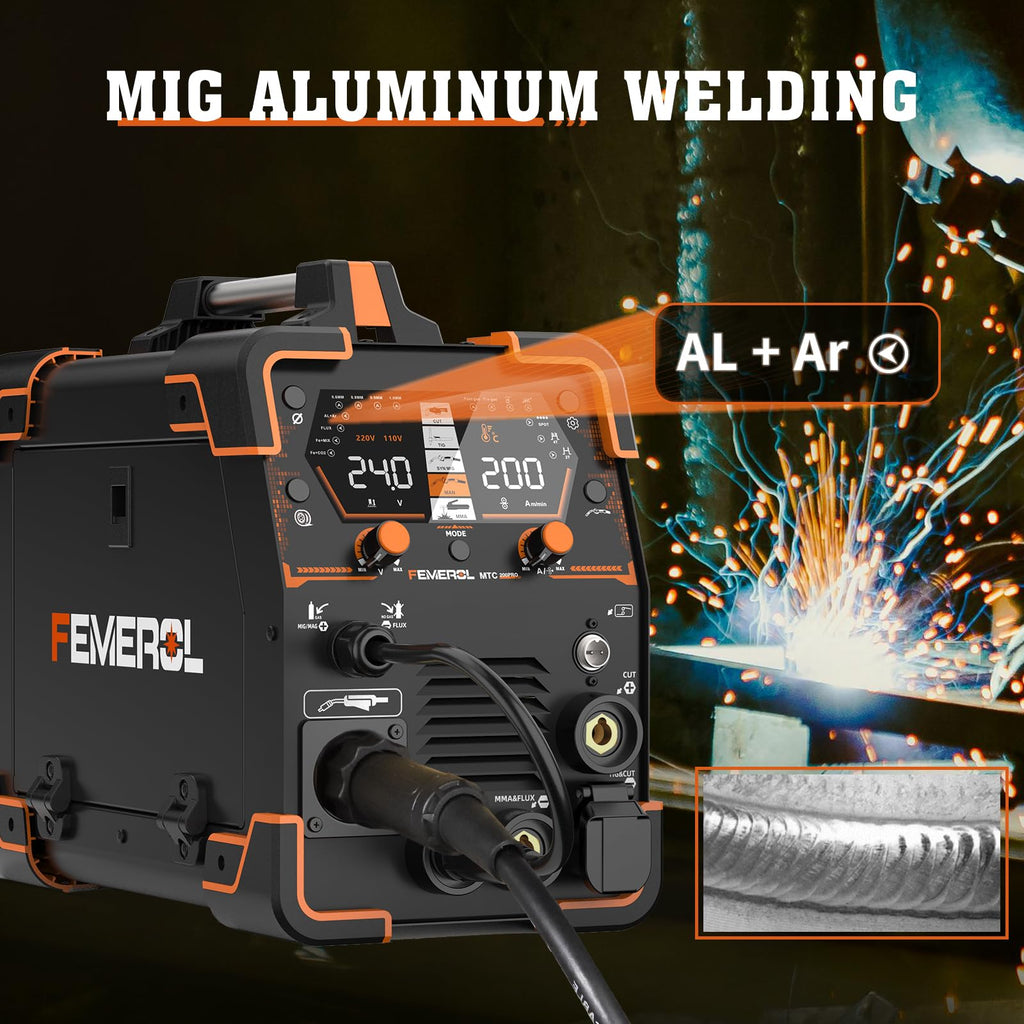 200A 6 in 1 Plasma Cutter Welder Gas MIG Gasless MIG HF TIG Stick Cut Spot Aluminum 110 220V Dual Voltage