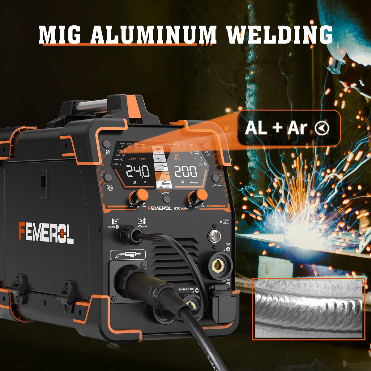 200A 6 in 1 Plasma Cutter Welder Gas MIG Gasless MIG HF TIG Stick Cut Spot Aluminum 110 220V Dual Voltage