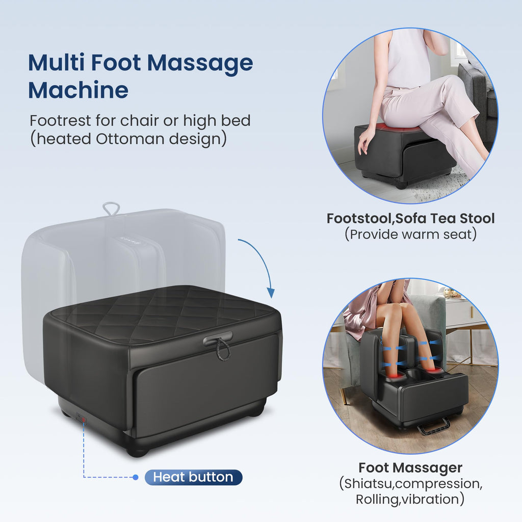 Shiatsu Foot and Calf Massager with Heat 2 in 1 Ottoman Foot Rest FSA Eligible Deep Kneading
