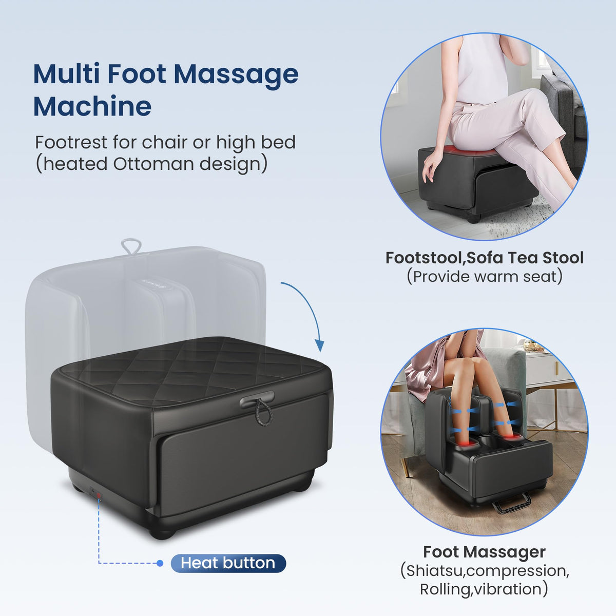Shiatsu Foot and Calf Massager with Heat 2 in 1 Ottoman Foot Rest FSA Eligible Deep Kneading
