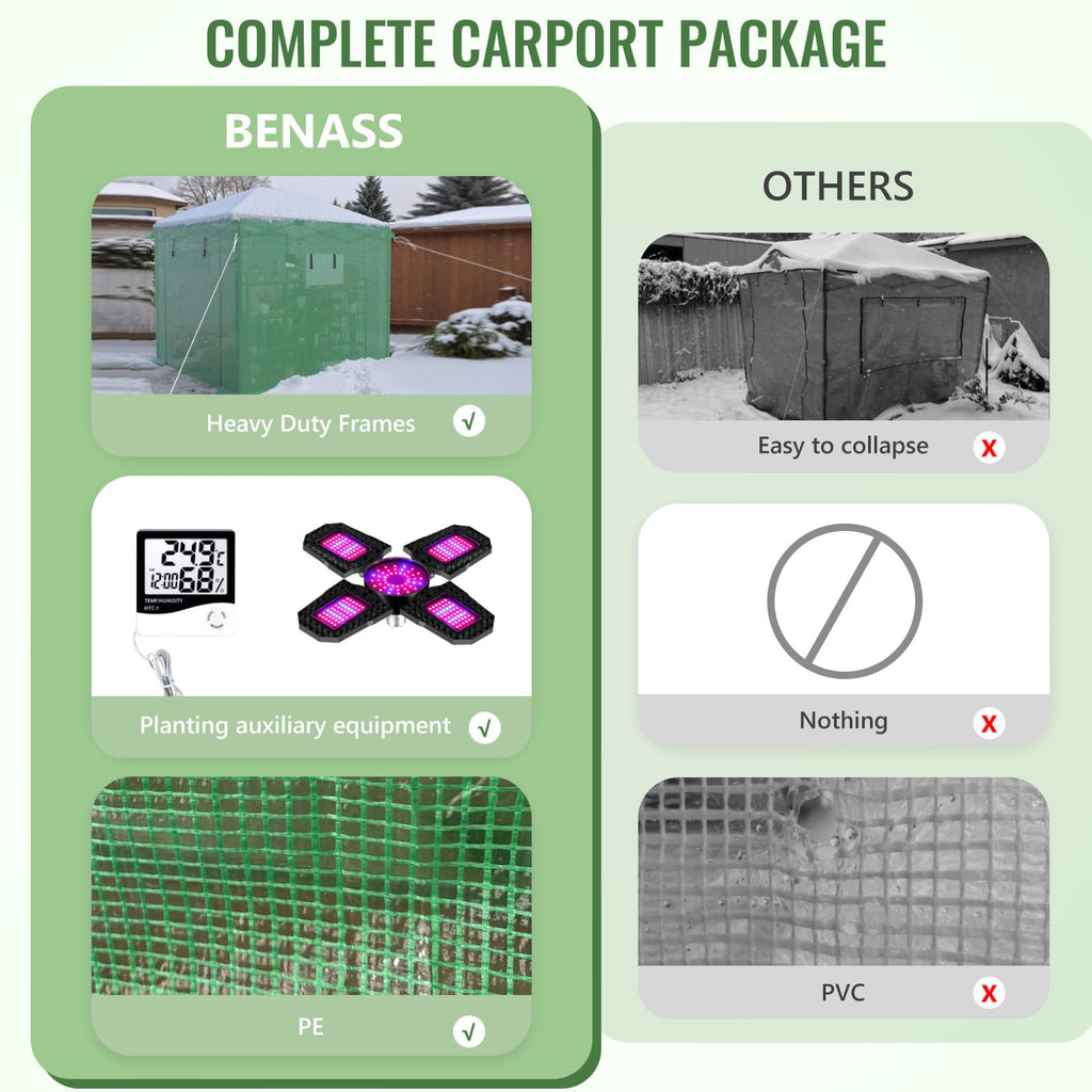 10x10 ft Portable Pop Up Greenhouse for Outdoors Walk In Greenhouse with PE Cover and Mesh Windows