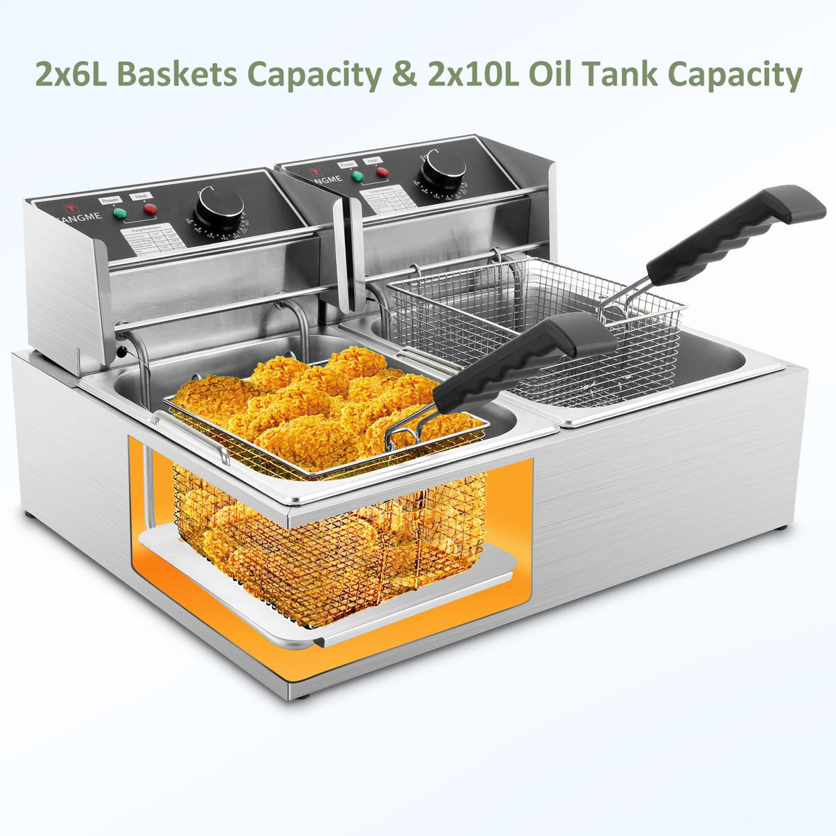Commercial Deep Fryer 3400W Electric Fryer with 2x6.35QT Baskets Dual Basket for Restaurant Kitchen Use