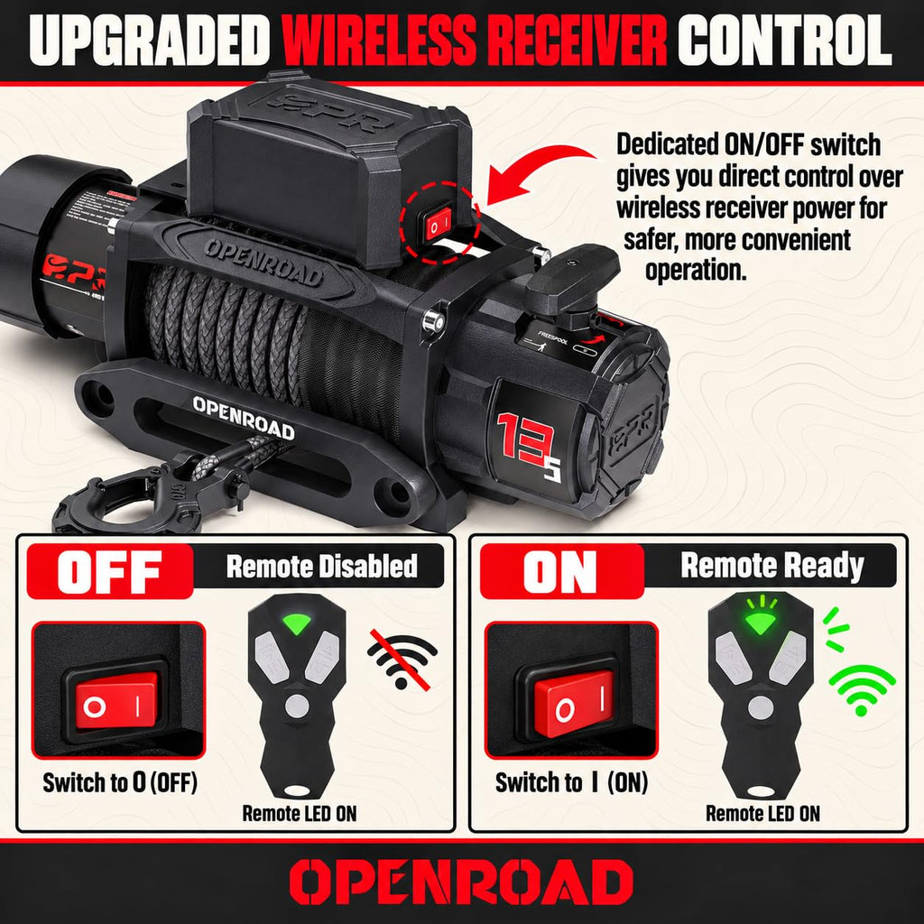 13500 lb Recovery Winch Synthetic Rope 2 Wireless Remotes IP68 Waterproof 12V for SUV Panther Series 3S