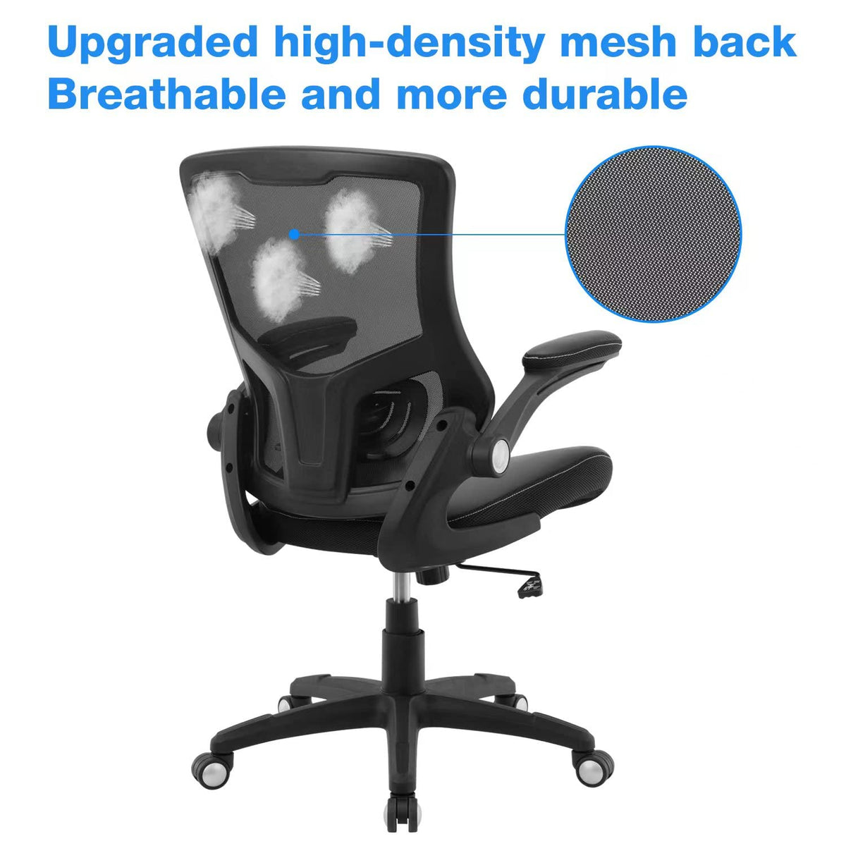 Ergonomic Office Chair PU Leather Mesh Back Lumbar Support Flip Up Arms Swivel Executive Desk Chair