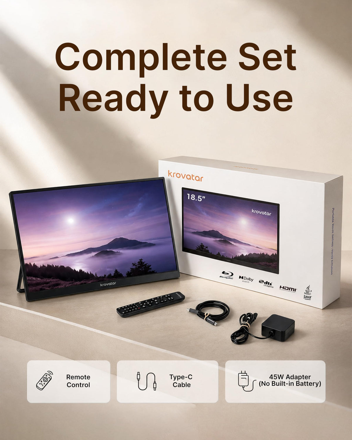 18.5 Inch FHD IPS Blu Ray Player with Integrated Monitor Portable All in One Compact Design