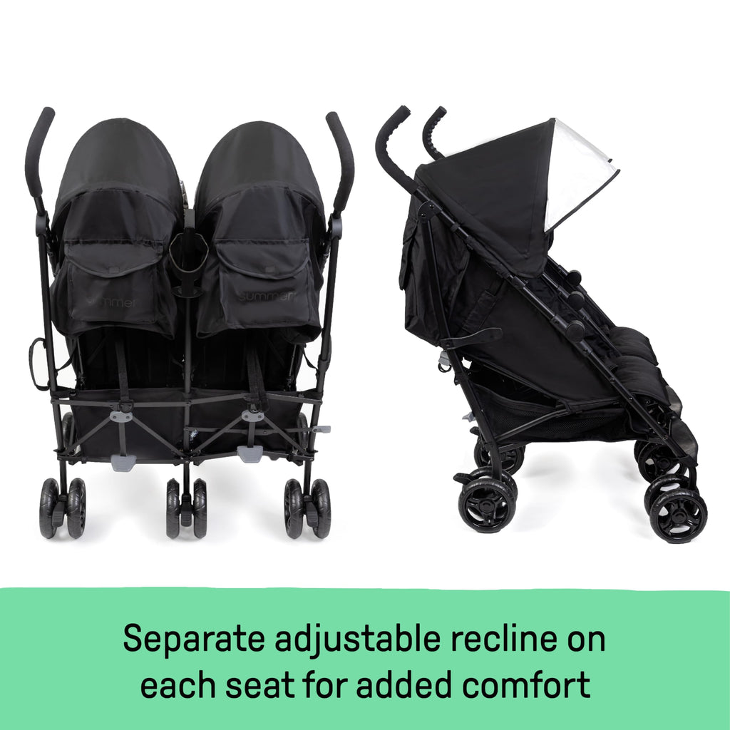 3Dlite Lightweight Folding Side by Side Double Stroller with 5 Point Harness for Infants Toddlers Black