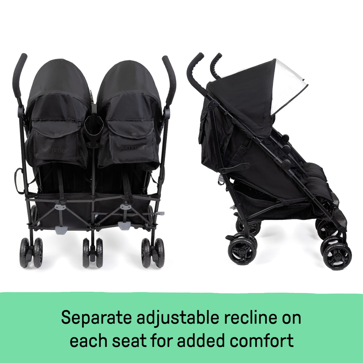 3Dlite Lightweight Folding Side by Side Double Stroller with 5 Point Harness for Infants Toddlers Black