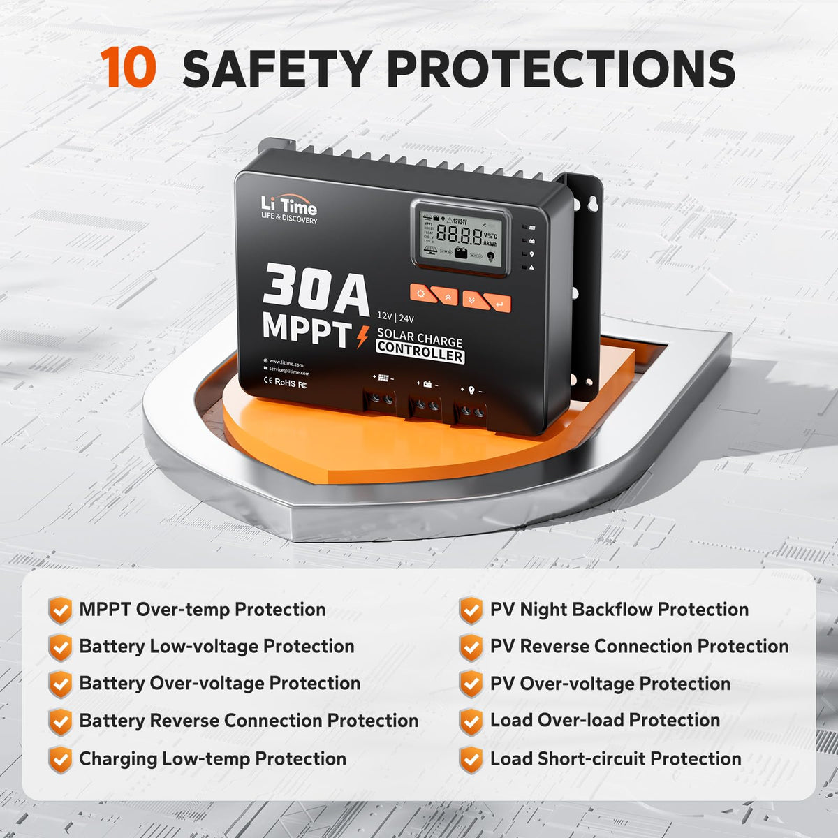 12V 24V 30A MPPT Solar Charge Controller with Bluetooth and LCD Display for Solar Panel System