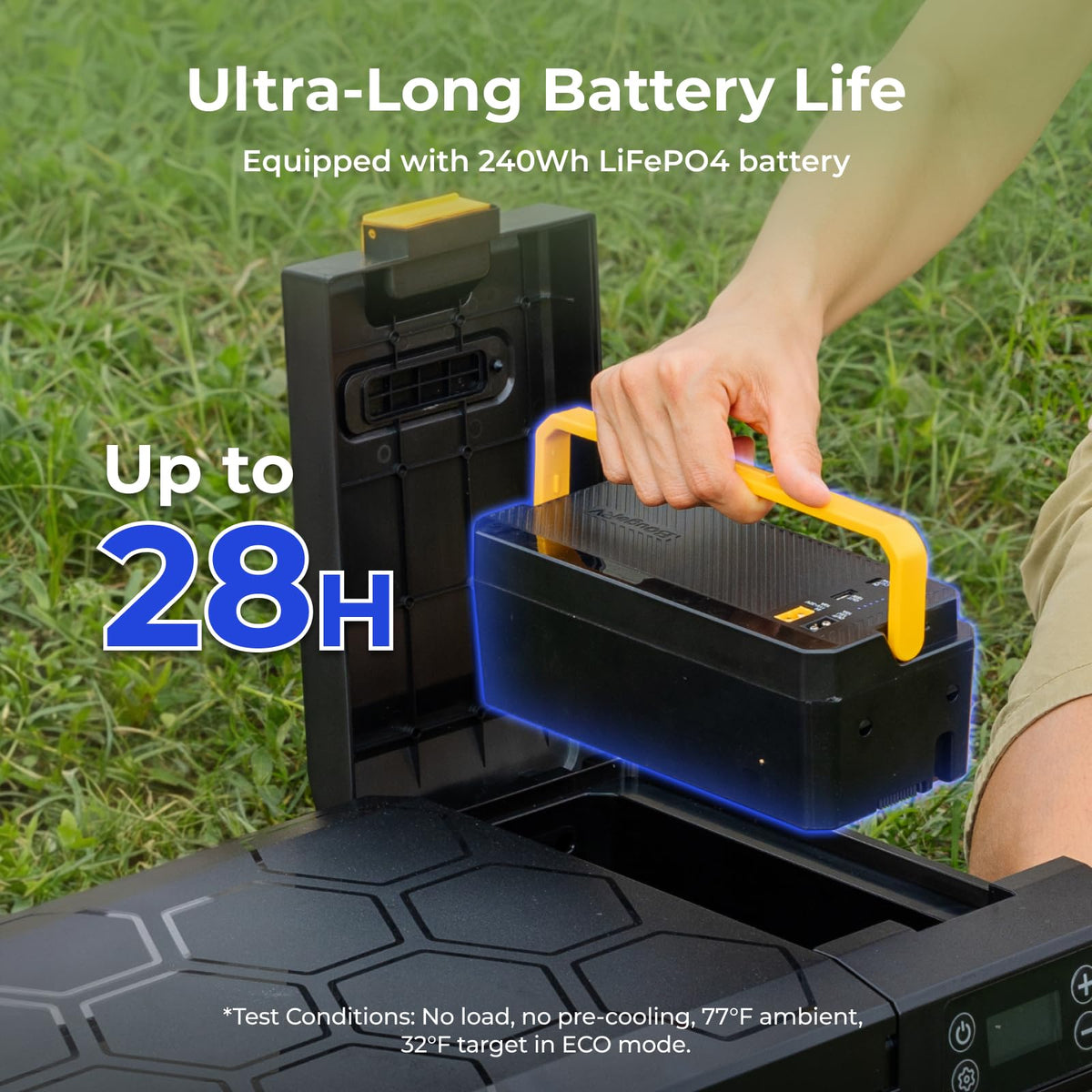 Portable Car Refrigerator, 30 Qt, 240Wh LiFePO4 Battery, CRX3, -4°F to 68°F