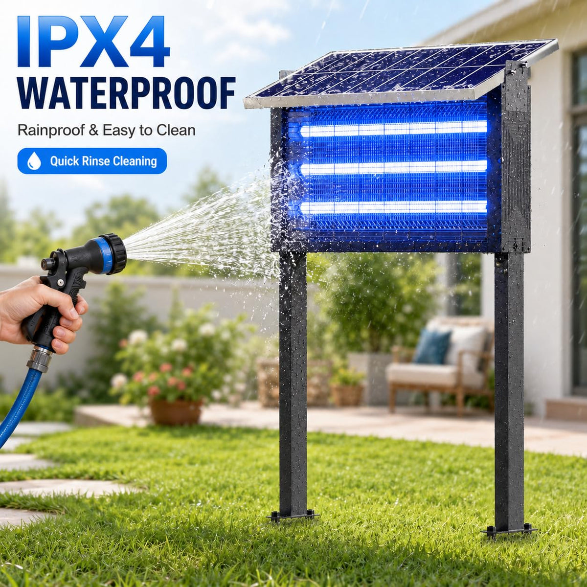 Solar bug zapper outdoor 8000 sq ft 30W mosquito zapper USB rechargeable fly trap IPX4 waterproof dusk to dawn