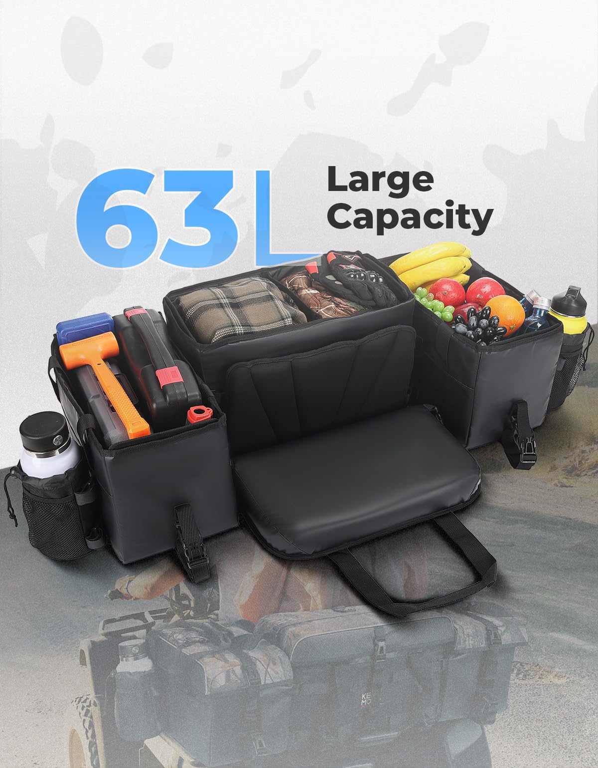 76L ATV Storage Bags with Cooler Bag Upgraded Four Wheel Rear Rack Cargo Seat Bag for Sportsman Fourtrax