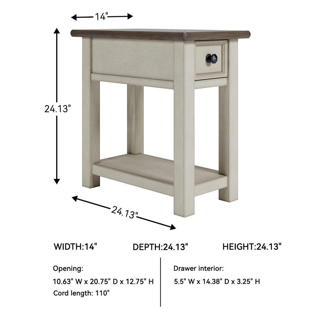 Bolanburg Narrow End Table with Built In Charging Station USB Ports Living Room Bedroom Furniture