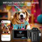 8K Video Camera 88MP WiFi Vlogging for YouTube 18X Zoom IR Night Vision 3.0 Touch Screen Mic Stabilizer Remote
