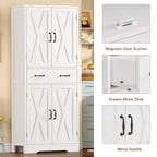 Storage Cabinet Pantry with 2 Adjustable Shelves Large Drawer 4 Doors Bathroom Kitchen Living Room White