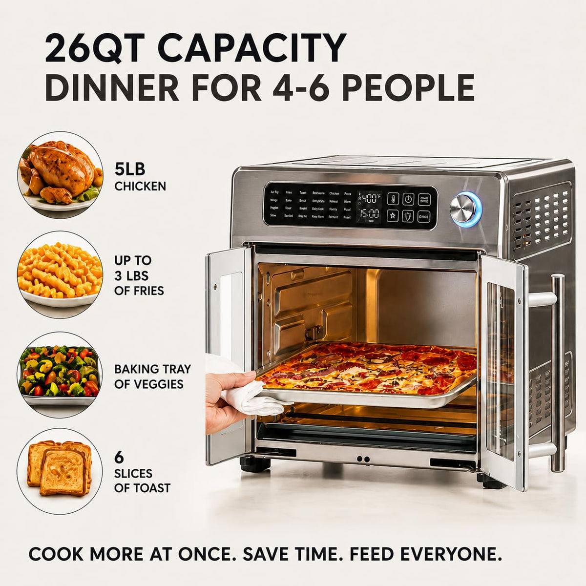 French Door Air Fryer Toaster Oven, 26 Qt Countertop Multi-Function