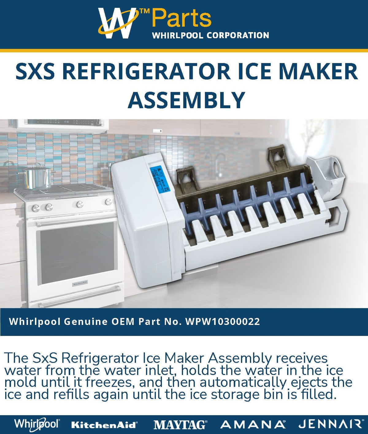 WPW10300022 Genuine OEM Refrigerator Ice Maker Assembly Replacement Replaces W10122556 W10300022 W10377190