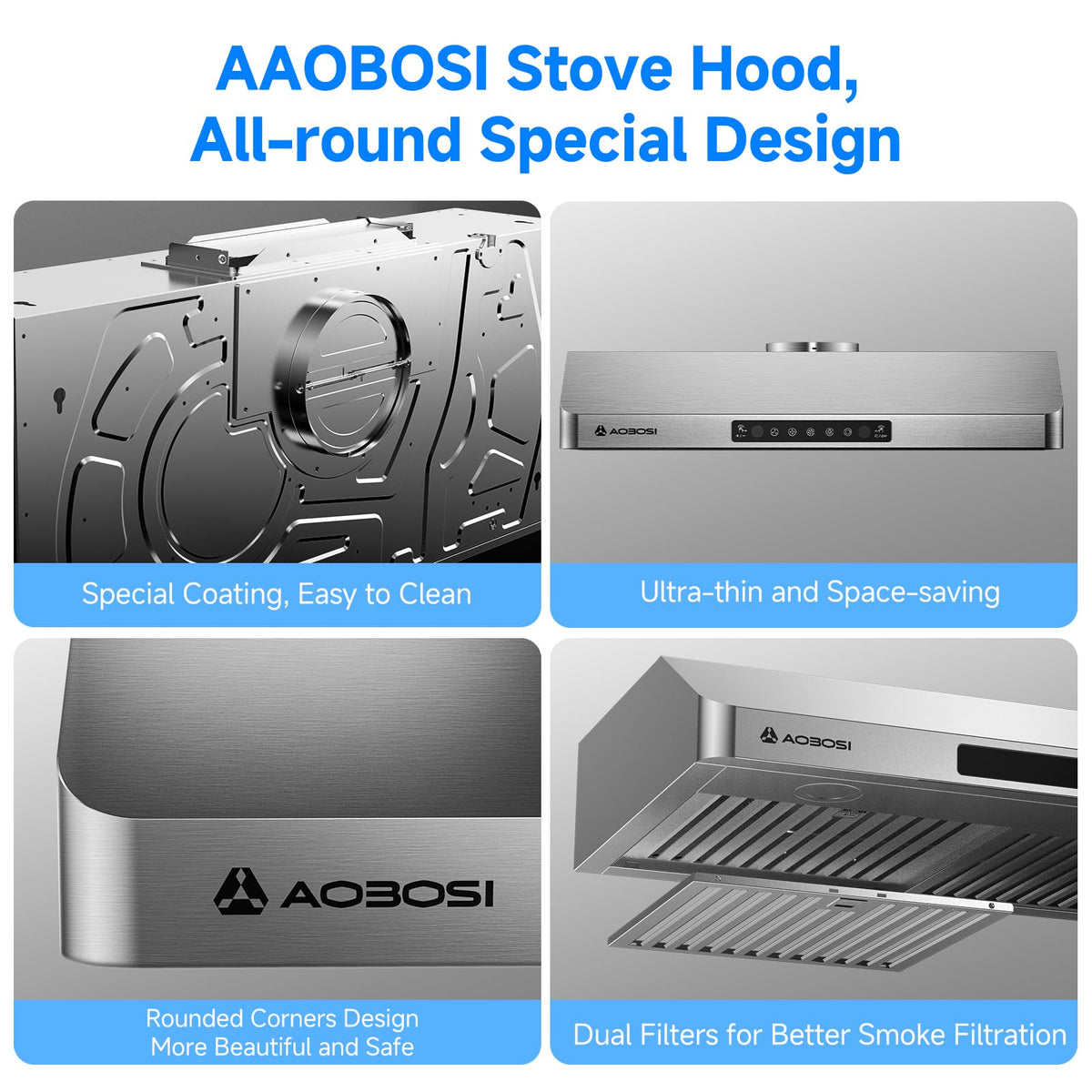 30 Inch Under Cabinet Range Hood Stainless Steel Kitchen Vent Hood Exhaust Fan for Home Kitchen