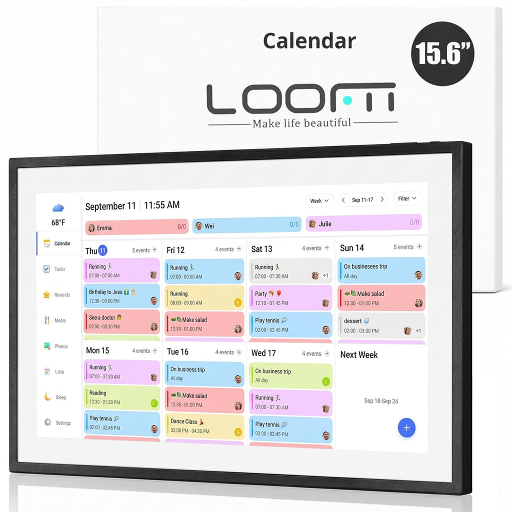 15.6 Inch Digital Calendar 1920x1080 Full HD Touchscreen Chore Chart Meal Planner Wall Mount Black White