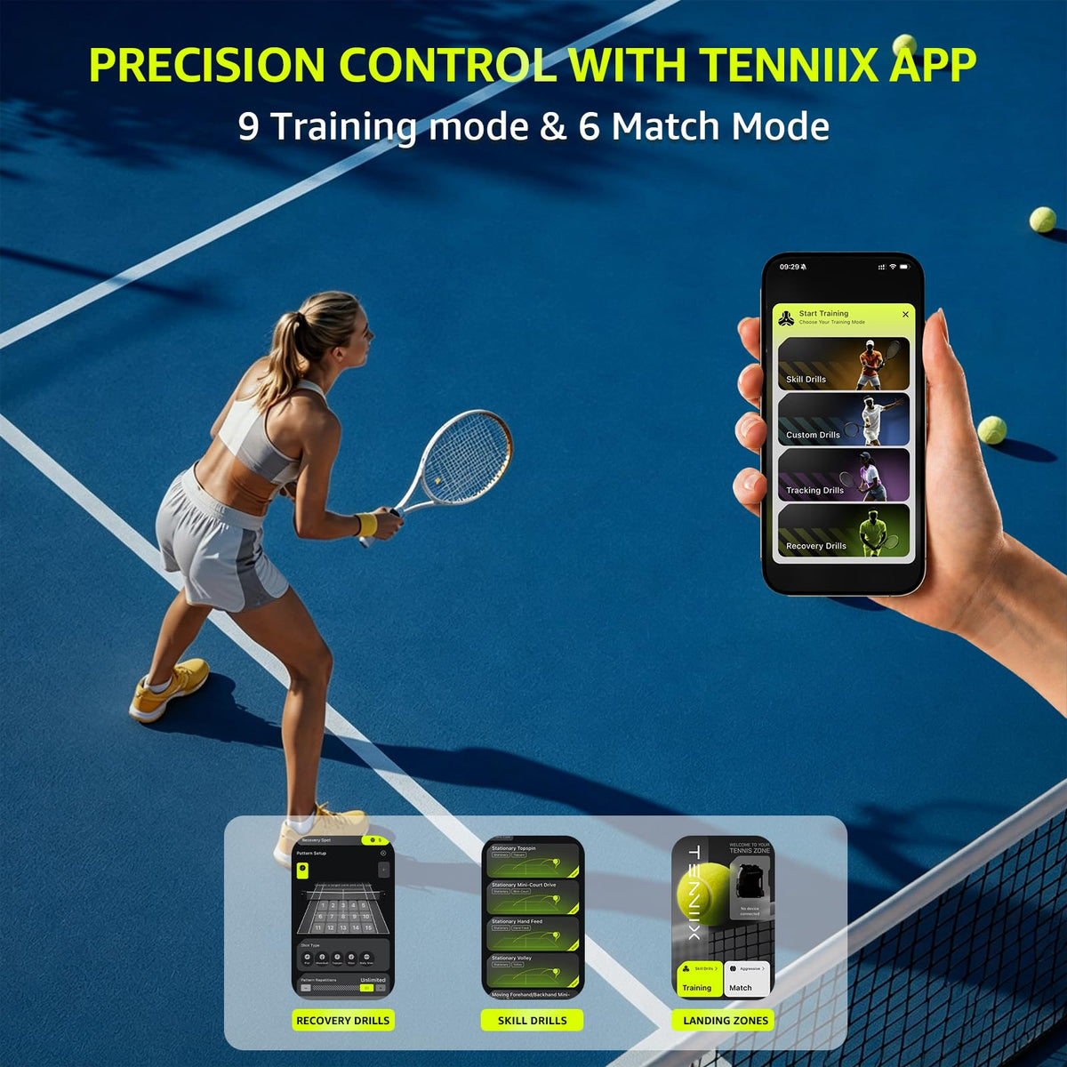 Portable tennis ball machine 18.7LB lightweight tennis robot for beginner training and practice