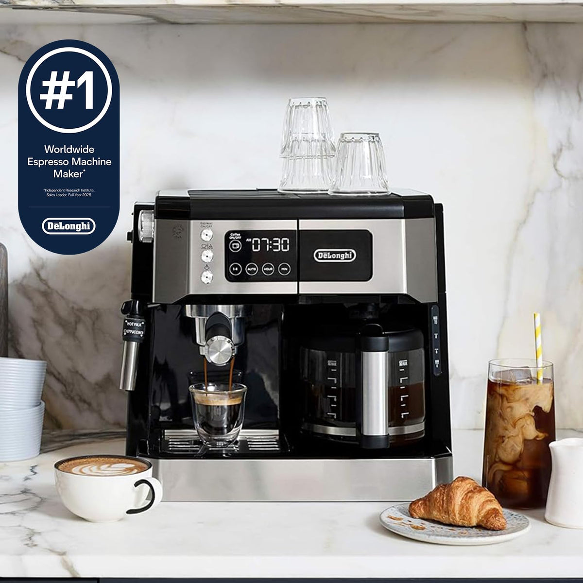 All in One Espresso and Coffee Maker 10 Cup Pot with Milk Frother for Home Cafe Latte Cappuccino