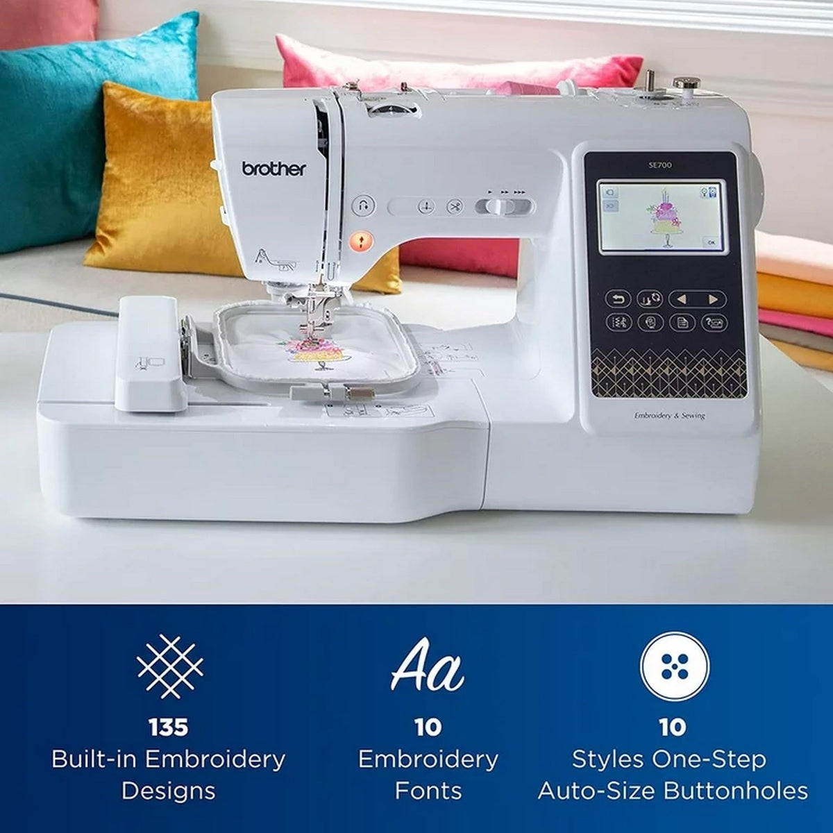 SE700 Combo Embroidery Sewing Machine with 4 Embroidery Hoops Embroidery Thread Set Accessories