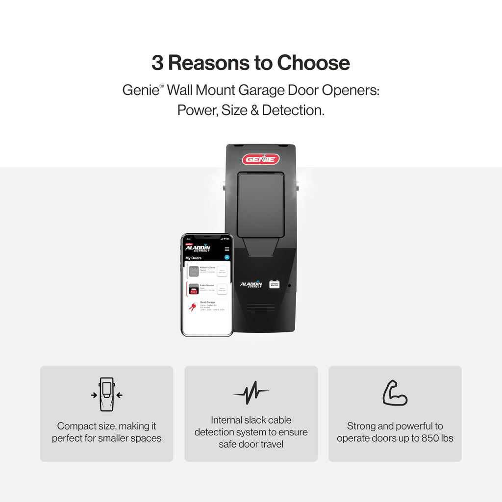 B6172H Wall Mount Smart Garage Door Opener with DC Motor Lifts up to 14ft High 850lbs Black