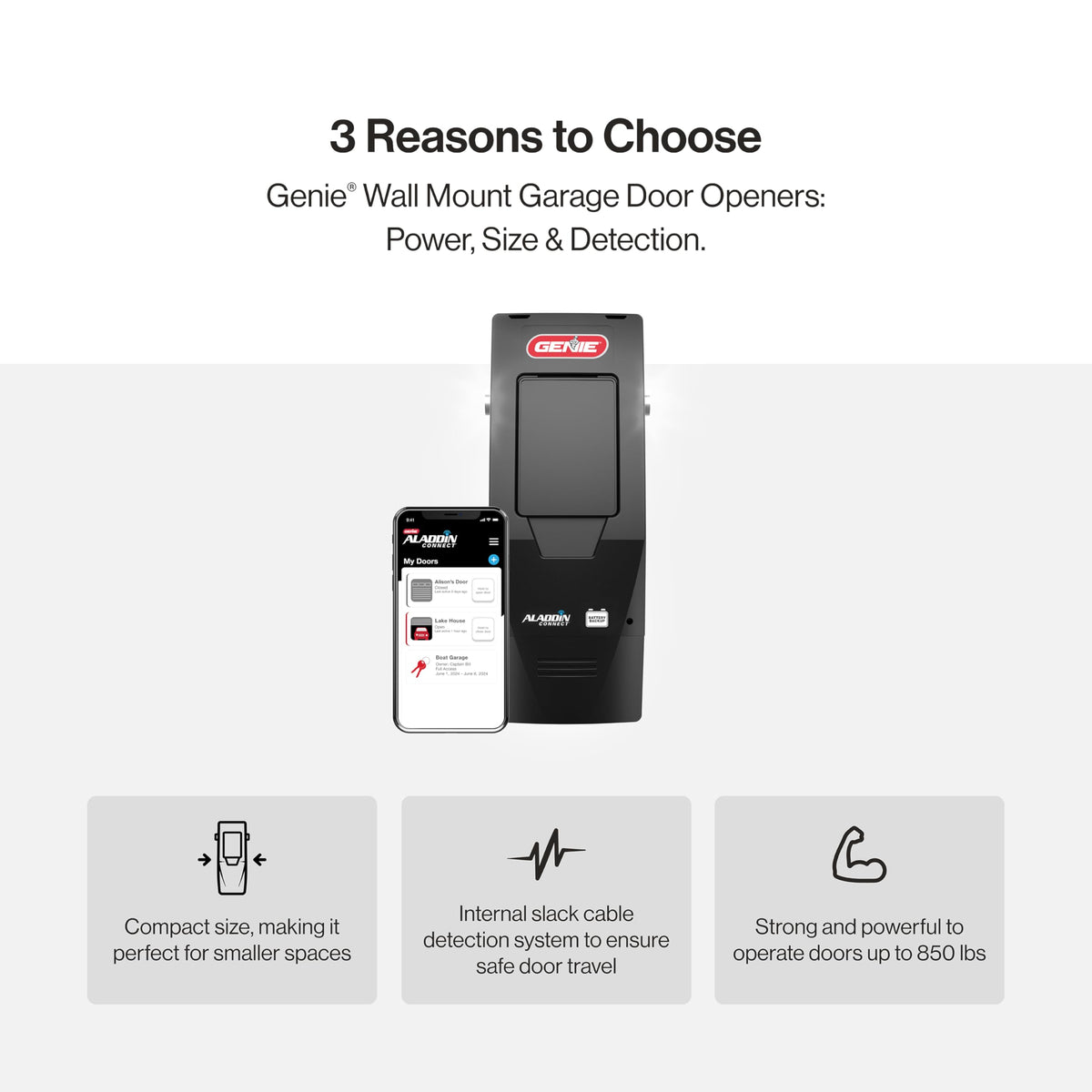 B6172H Wall Mount Smart Garage Door Opener with DC Motor Lifts up to 14ft High 850lbs Black