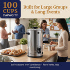 100 Cup Commercial Coffee Urn and Hot Water Boiler Dual Wall Large Capacity for Catering and Events