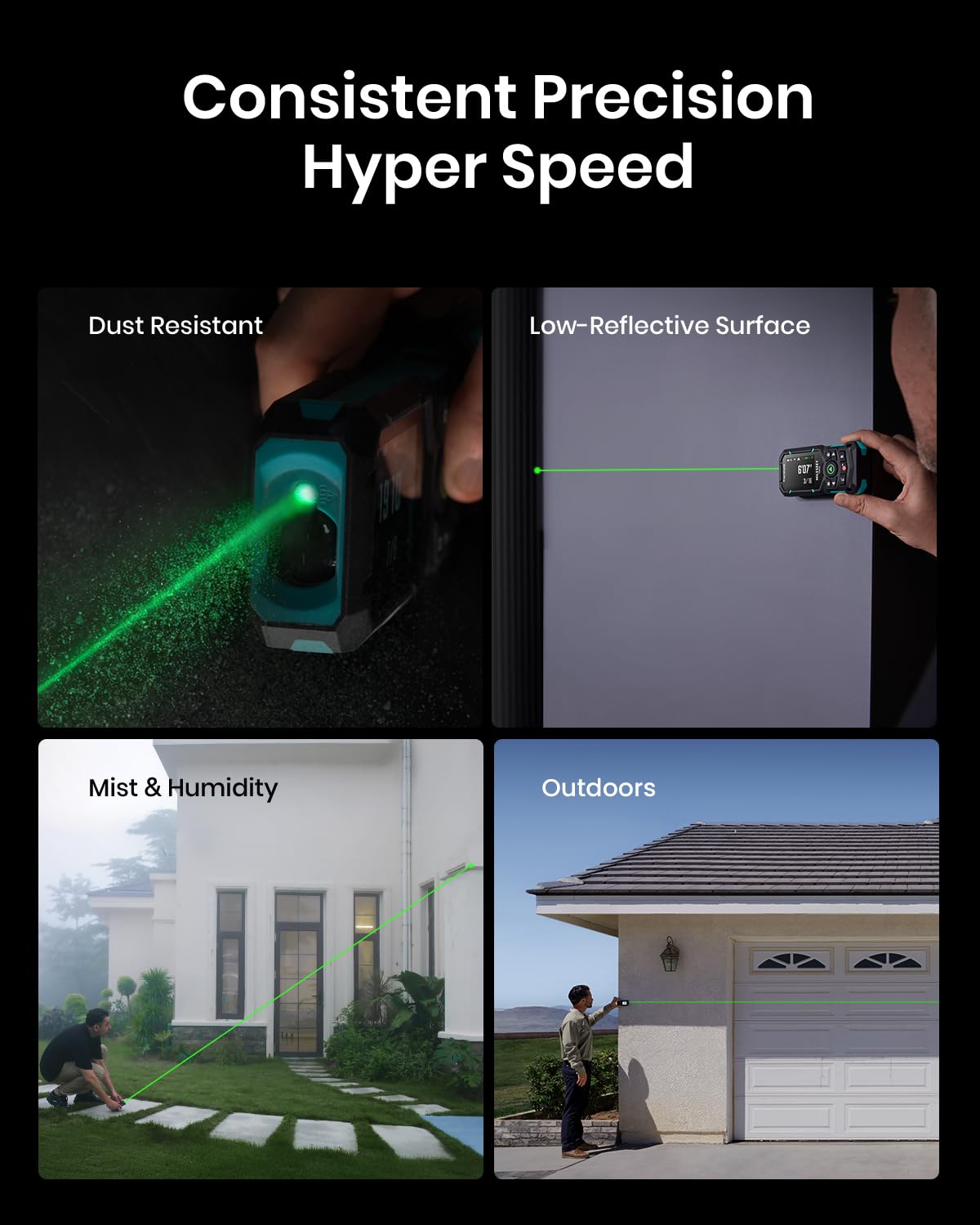 S50 Green Laser Distance Meter 400 ft Laser Measure P2P High Precision Portable Measuring Tool