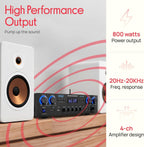 Bluetooth Home Stereo Receiver 4 Channel 800W Amplifier USB MP3 Karaoke Mic Vol Reverb Delay RCA SD FM PDA77BU
